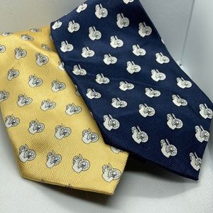 EUC silk soldier ties navy yellow sword shield